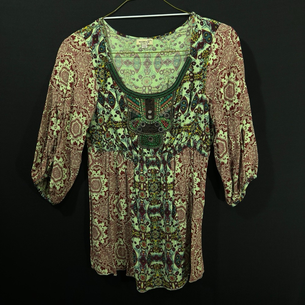 OneWorld Women's Paisley‎ Peasant Top Size XL